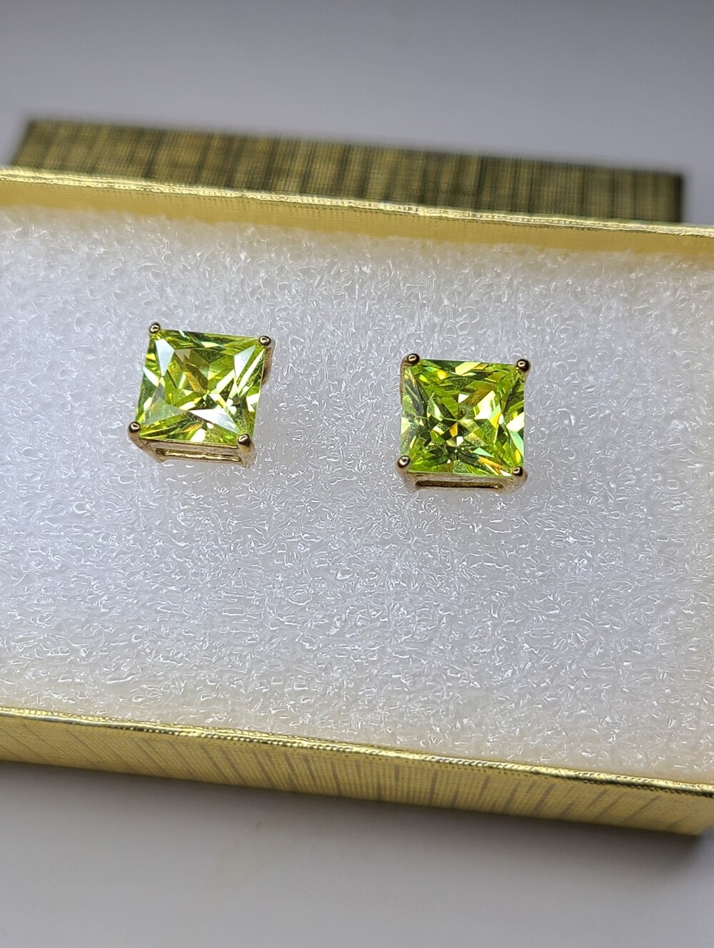 Robert Seemann RSE Vtg Gold Vermeil Sterling Silver 8mm Princess Cut Green CZ